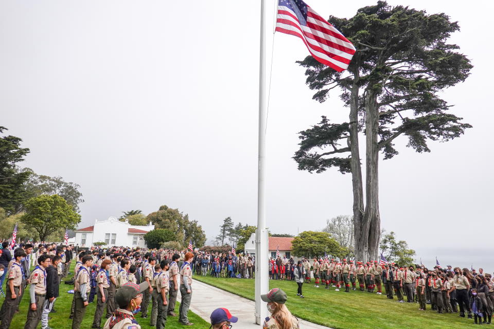 Scouts at a Flags ceremony at Presidio for Memorial Day flag planting