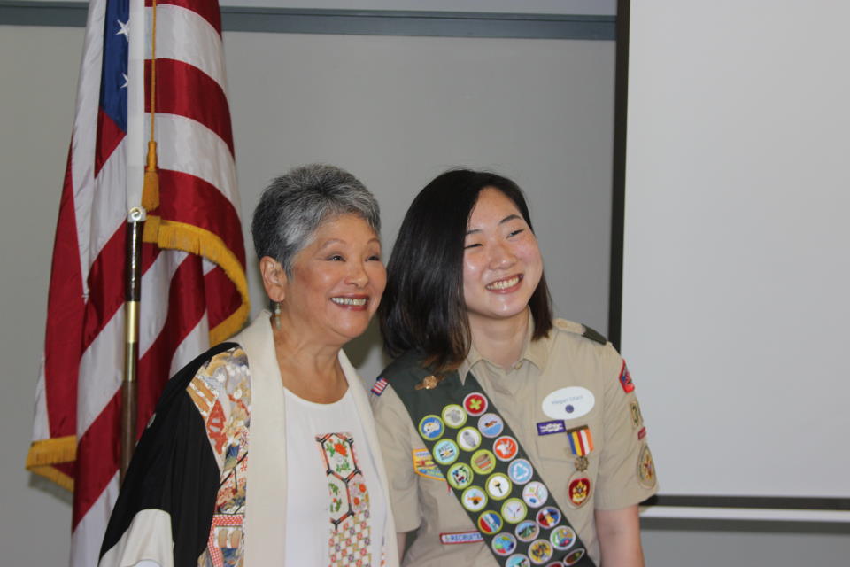 Wendy Tokuda and Megan O at the Women in Scouting 2022 breakfast meeting.