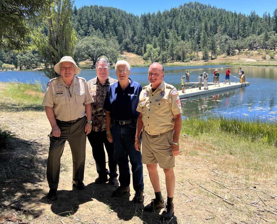 Scouters with the newly dedicated dock at Wente in the background