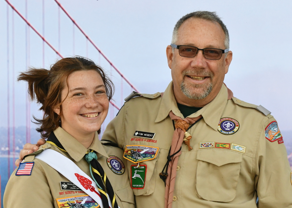 Photo of GGAC President and daughters with Golden Gate Bridge in background